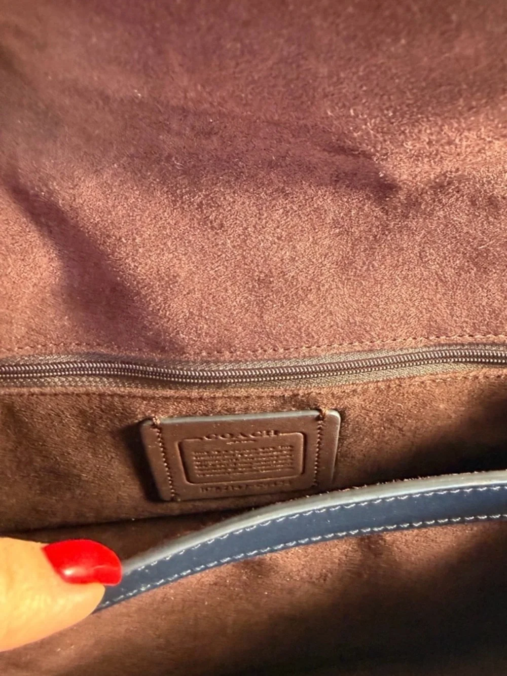 Coach Dark Blue Leather & Suede Shoulder Bag with Silver Horsebit